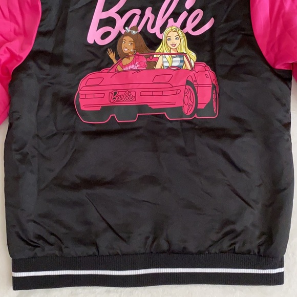 Barbie | LE Patch Logo Car Graphic Satin Bomber Jacket Black/Pink (XL 14-16) - Picture 13 of 16